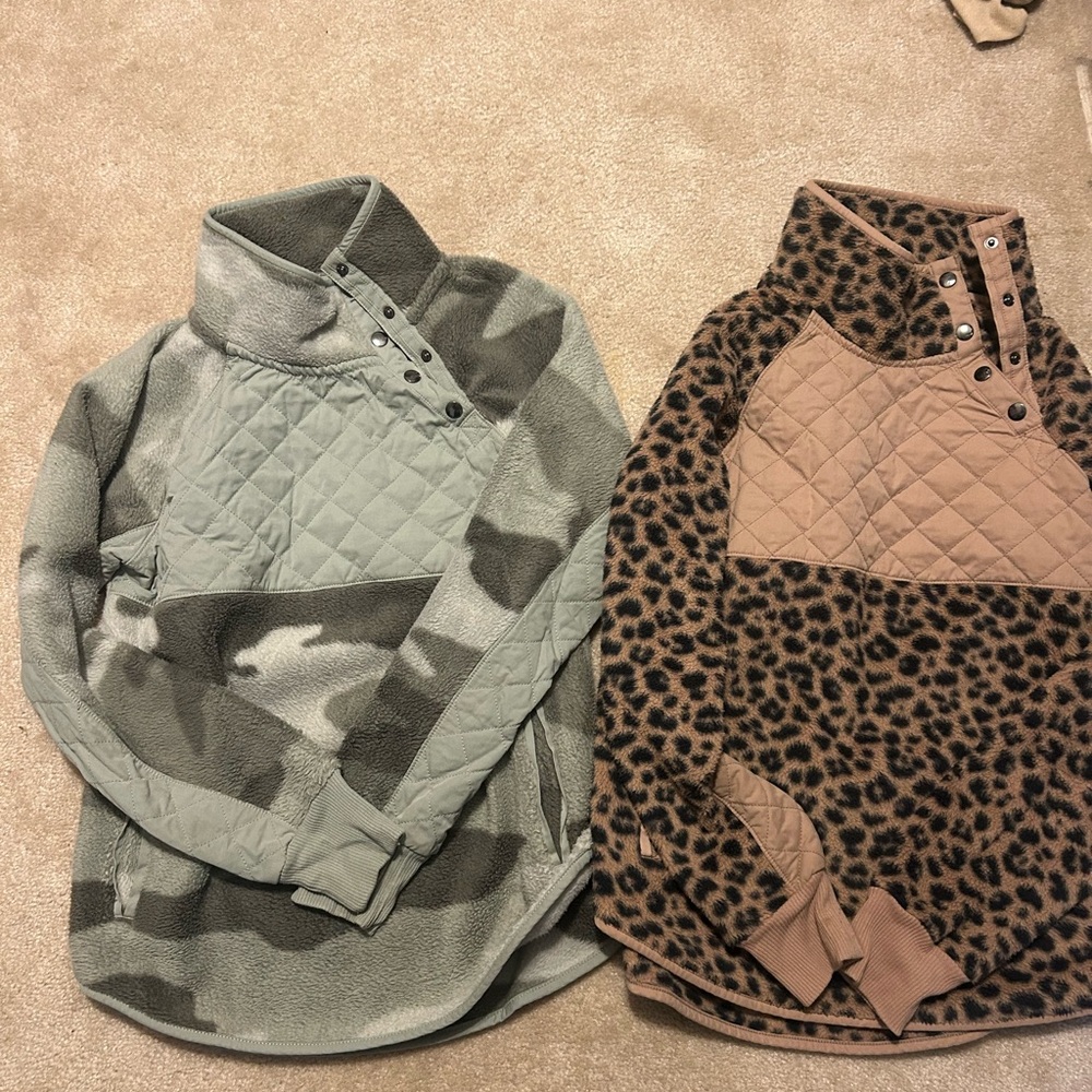 Abercrombie & Fitch Green Camouflage and Brown Leopard fleece pullovers